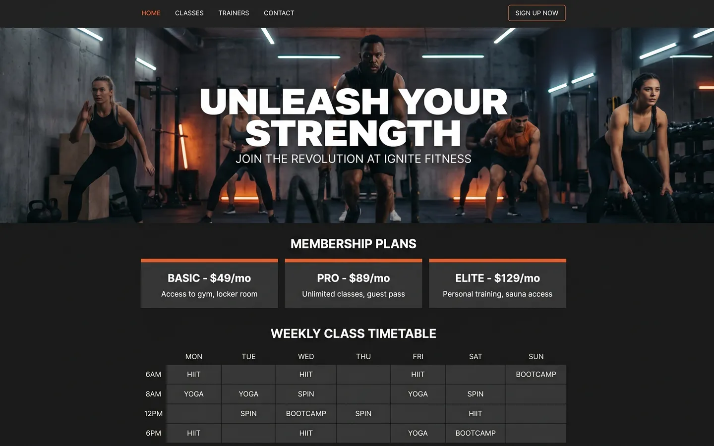 Example Fitness website built with AI Marcus